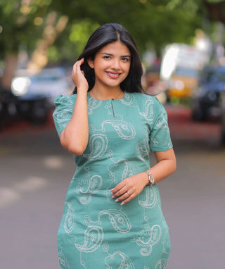 Seafoam Sage Cotton Kurti | Elbow Sleeve Everyday Style