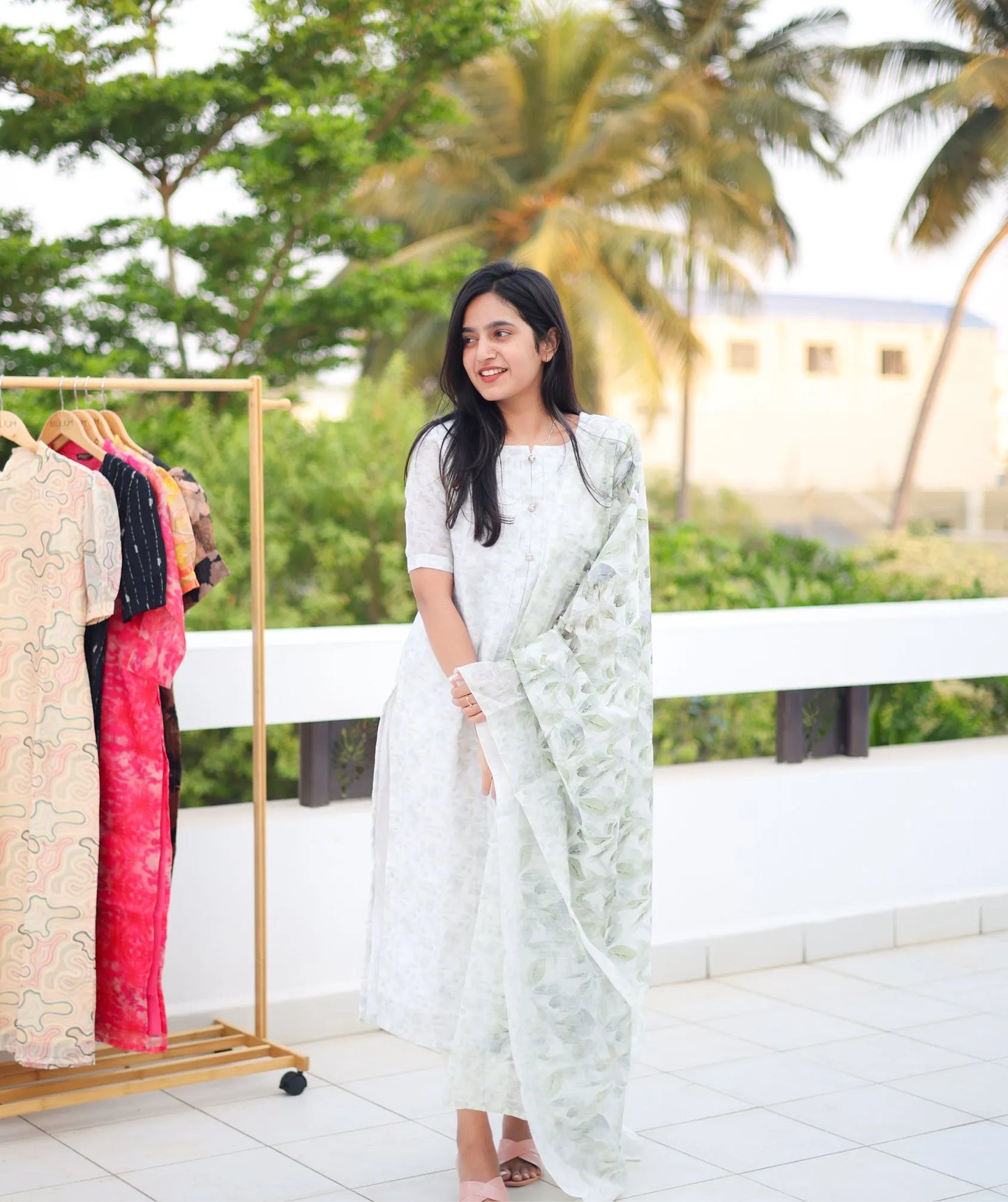 Mint Elegance - Half With Light Green Kurti with Shawl