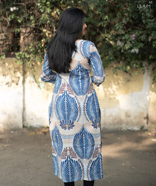 Indigo Fern Mist Cotton Kurti with 3/4 Sleeves – Lined