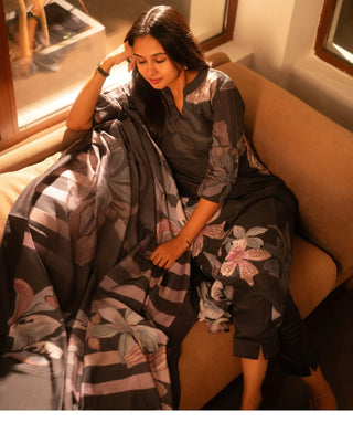 Charcoal Noir Hand Embroidered Muslin 3 Piece Festive Set