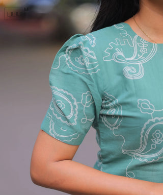 Seafoam Sage Cotton Kurti | Elbow Sleeve Everyday Style
