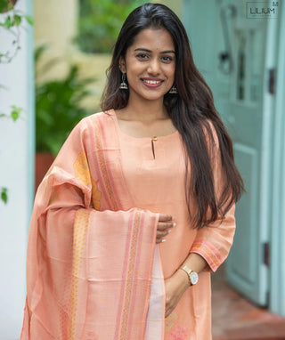 Blush Peach Muslin 3-Piece Set with Embroidery