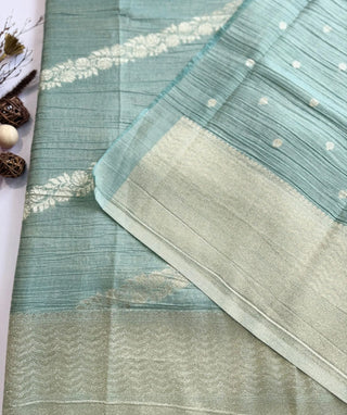 Seafoam Blue Crush Tissue Banaras Saree with Zari Weave