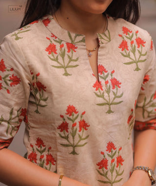 Vanilla Blossom Cotton Kurti with Lining | Everyday Elegance
