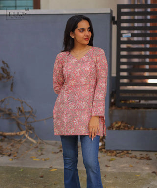 Rosewood Blush Cotton Short Top with 3/4 Sleeves