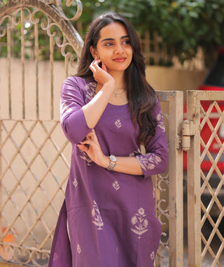 Royal Plum Cotton Kurti with 3/4 Sleeves