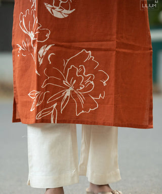 Burnt Sienna Bloom Slub Cotton Co-Ord Set with Pockets