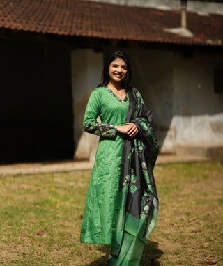 Emerald Grove Muslin Silk 3-Piece Festive Set