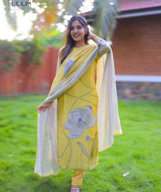 Yellow Blossom Festive 3-Piece Set with Shawl