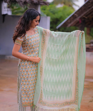 Ornaya Bloom Cotton Slub 3 Piece Kurti Set with Pockets
