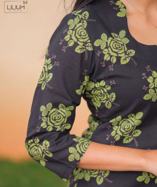 Midnight Moss Noir Cotton Kurti | Elegant Casual Wear
