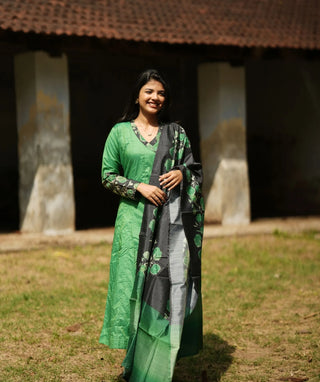 Emerald Grove Muslin Silk 3-Piece Festive Set