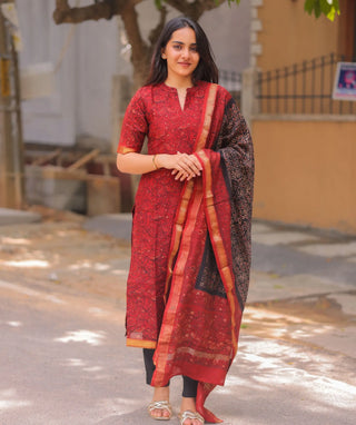 Ruby Eclipse Mangalagiri Chanderi 3-Piece Set
