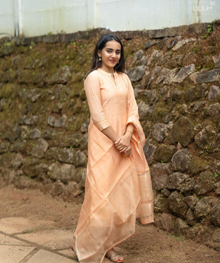 Petal Peach Mist Cotton 3 Piece Casual Kurti Set