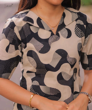 Pebble Noir Cotton Kurti with Elbow Sleeves for Casual Wear