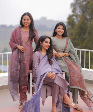 Misty Sage Whisper Hand Embroidered Muslin 3 Piece Set