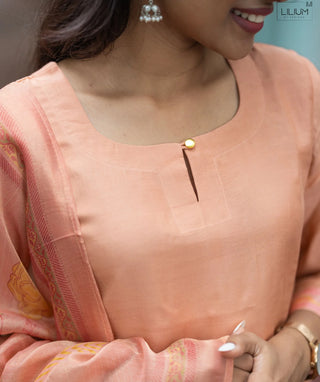 Blush Peach Muslin 3-Piece Set with Embroidery