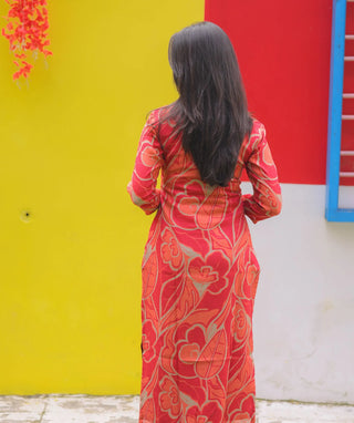 Scarlet Peach Muslin Kurti – Trendy Casual 3/4 Sleeve