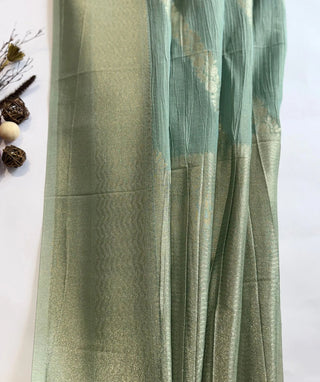 Seafoam Blue Crush Tissue Banaras Saree with Zari Weave