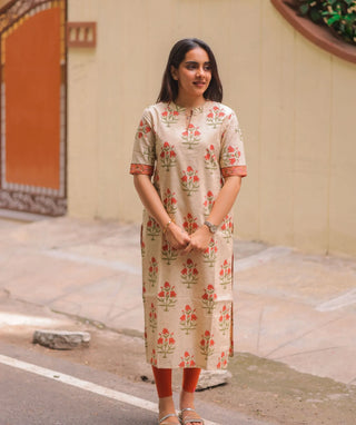 Vanilla Blossom Cotton Kurti with Lining | Everyday Elegance
