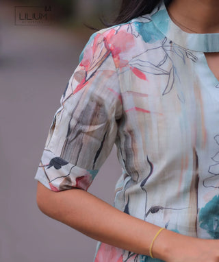 Misty Blue Blossom Textured Muslin Cotton Kurti