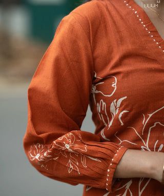Burnt Sienna Bloom Slub Cotton Co-Ord Set with Pockets