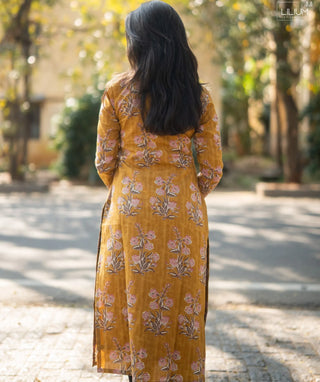 Golden Marigold Cotton Kurti with 3/4 Sleeves – Casual