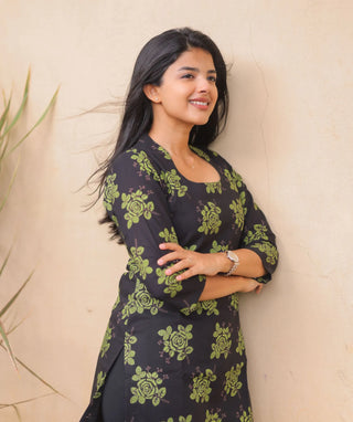 Midnight Moss Noir Cotton Kurti | Elegant Casual Wear