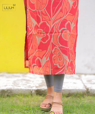 Scarlet Peach Muslin Kurti – Trendy Casual 3/4 Sleeve