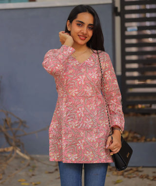 Rosewood Blush Cotton Short Top with 3/4 Sleeves