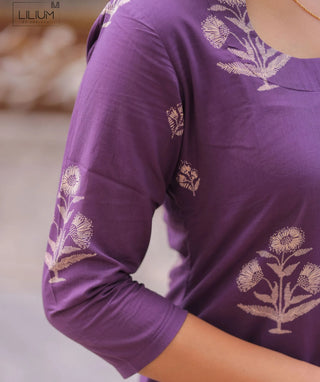 Royal Plum Cotton Kurti with 3/4 Sleeves
