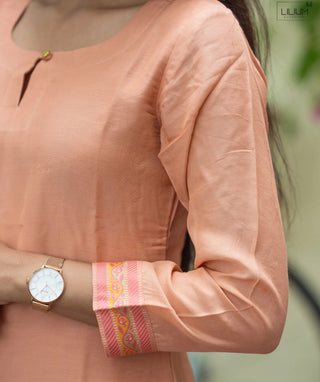 Blush Peach Muslin 3-Piece Set with Embroidery