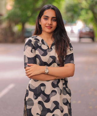 Pebble Noir Cotton Kurti with Elbow Sleeves for Casual Wear