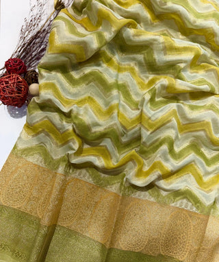 Pista Zest Banaras Saree with Rich Zari Weaving