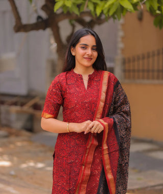 Ruby Eclipse Mangalagiri Chanderi 3-Piece Set