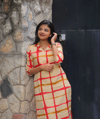 Coral Biscotti Cotton Kurti | Elegant Everyday Casual Wear