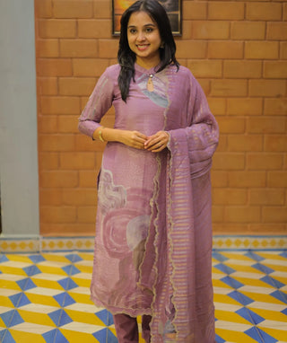 Lavender Veil Tissue Silk 3-Piece Festive Set