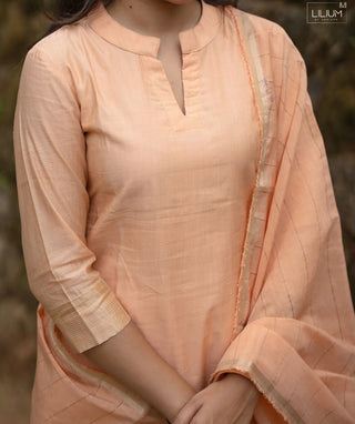 Petal Peach Mist Cotton 3 Piece Casual Kurti Set