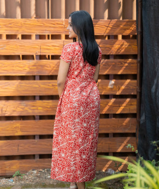Berry Red Cotton Maxi Dress for Casual Wear