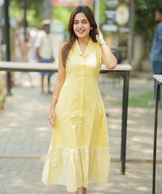 Sunshine Yellow A-Line Kurti in Handloom Cotton with Lining