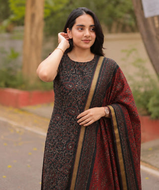 Burgundy Ember Mangalagiri Chanderi with Dupatta