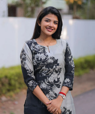Moonlit Noir Modal Chanderi Kurti – Elegant 3/4 Sleeves