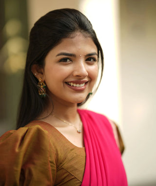 Olive Brown Handloom Half Saree with Rani Pink Dupatta