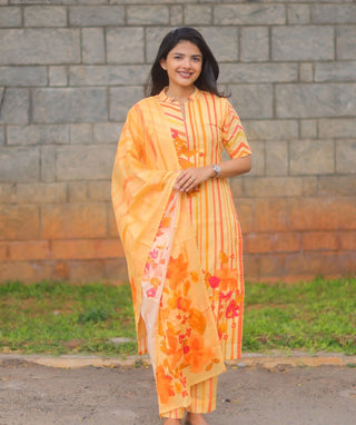 Golden Apricot Bloom Cotton 3 Piece Set for Women
