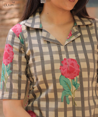 Desert Rose Grid Cotton Kurti – Lined Casual Wear Trend