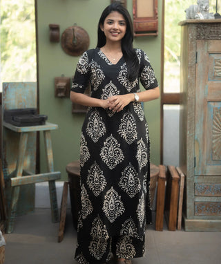 Midnight Ivory Cotton Co-ord Set with Wide Pants