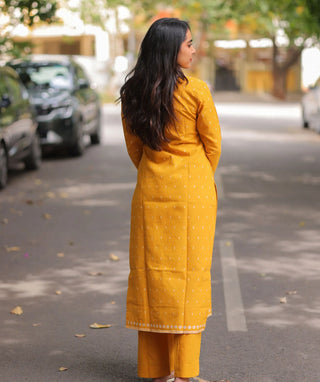 Amber Marigold Handloom Cotton Co-ord Set with Wide Pants