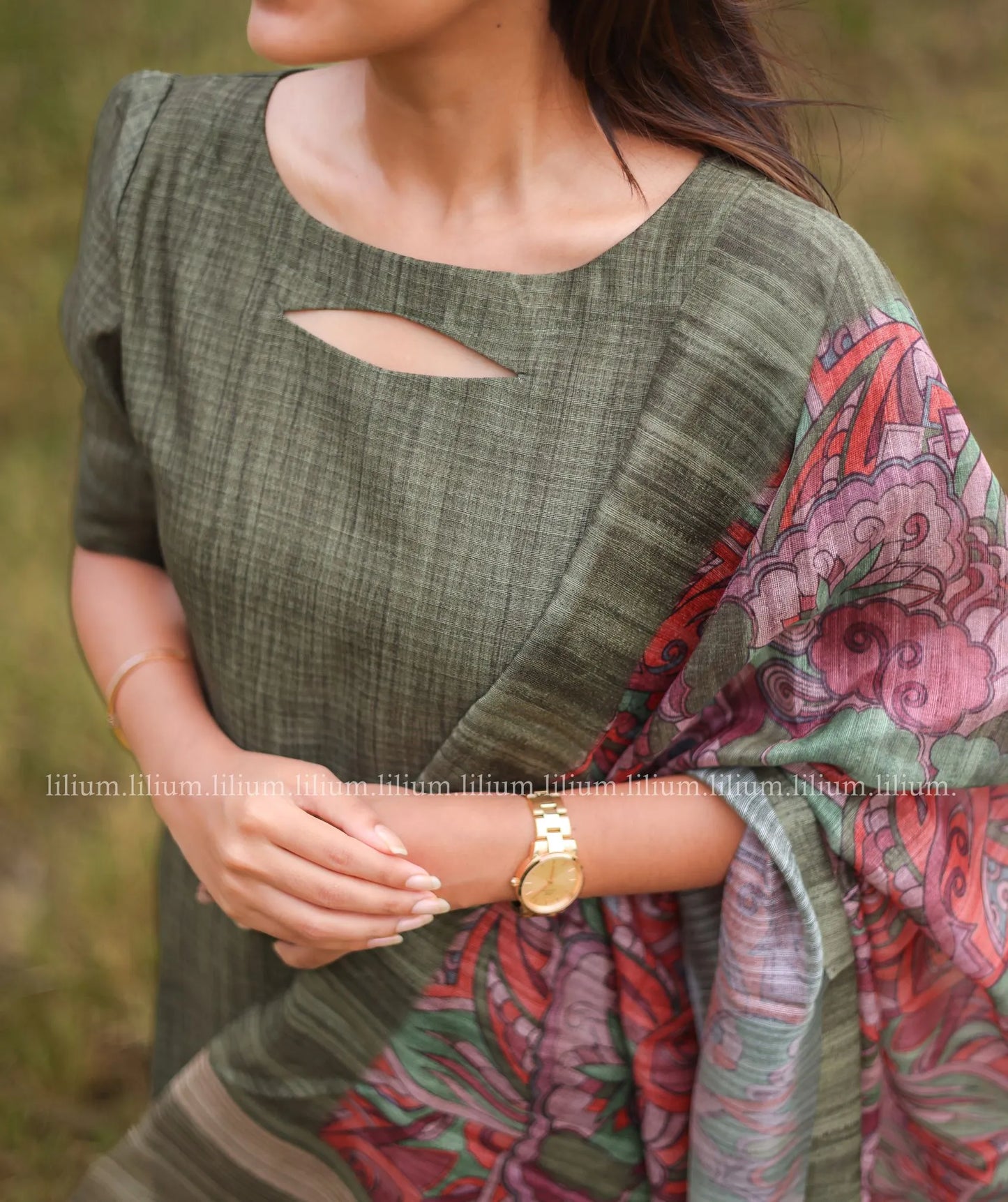 Moss Green Tussar Kurti with Shawl - Classic Wear