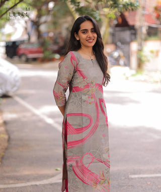 Misty Rosewood Muslin 3/4 Sleeve Cotton Kurti