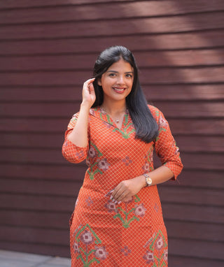 Terracotta Bloom Cotton Kurti for Women | Everyday Ethnic Wear